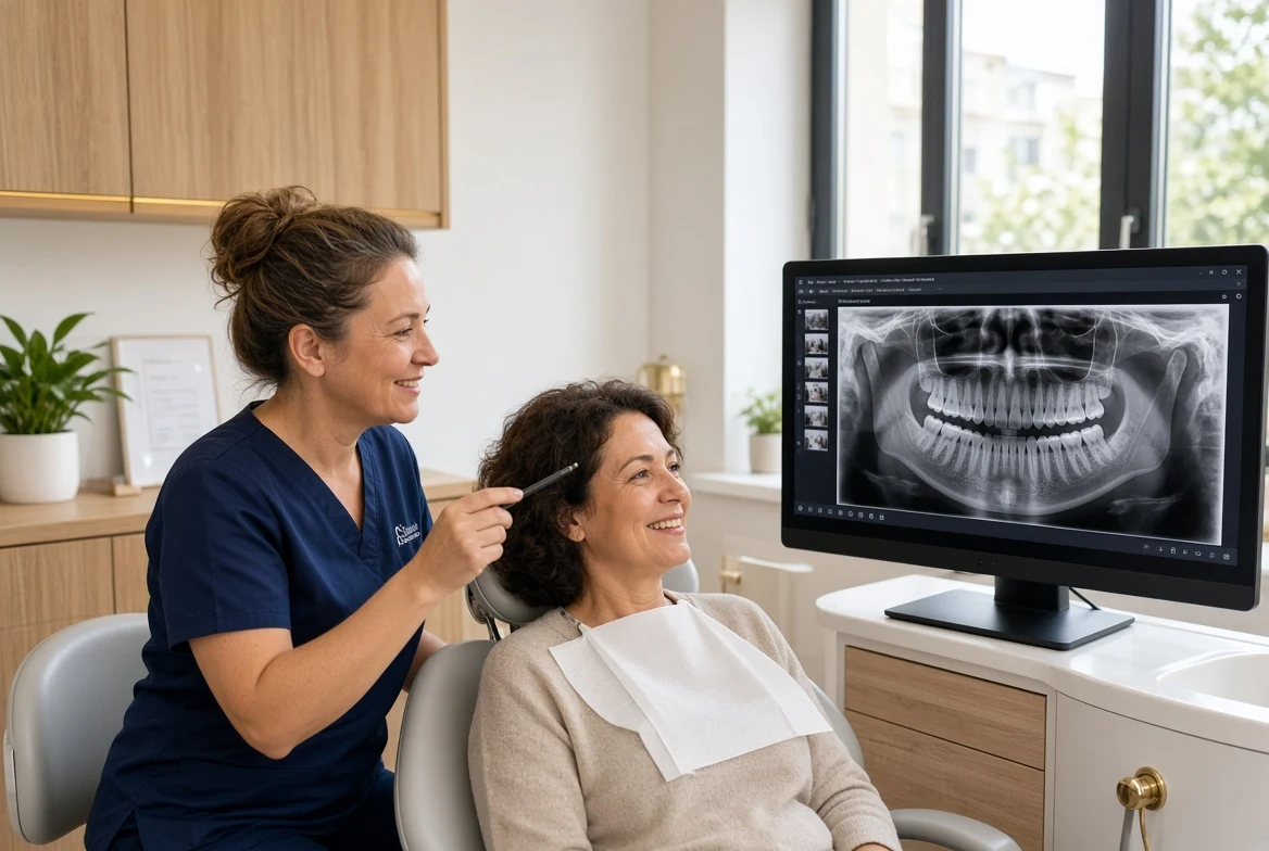 Doctoriță discutând cu o pacientă la consultația gratuită