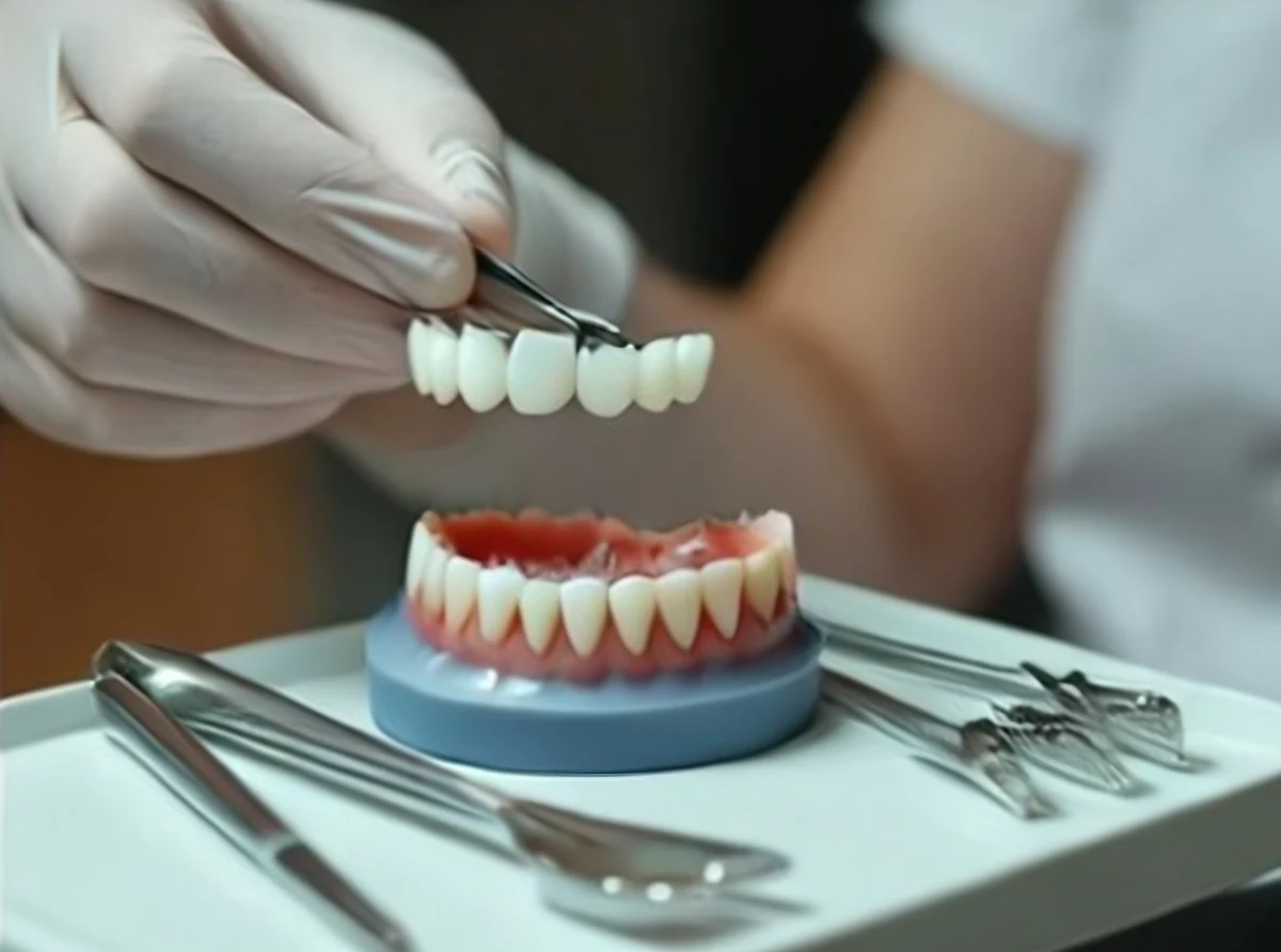 Coroană dentară pregătită pe model în laborator
